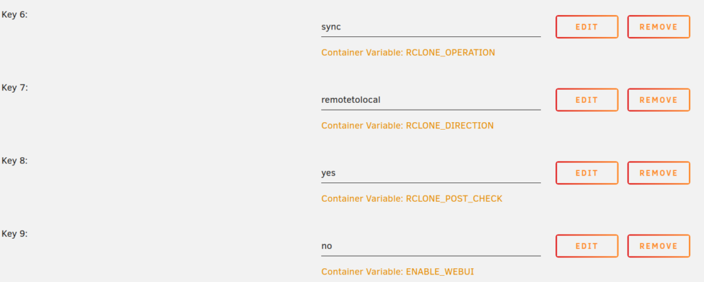 Screenshot aus der Unraid-Container-Ansicht mit der geänderten Einstellung für ENABLE_WEBUI:
ENABLE_WEBUI=no