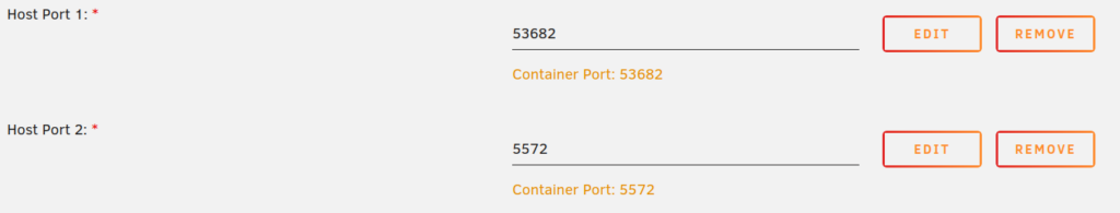 Screenshot aus der Unraid-Container-Ansicht, mit den Default-Einstellungen