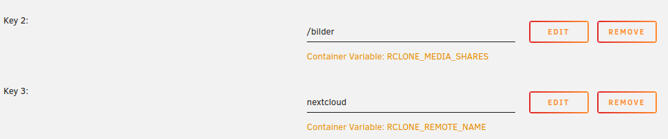 Screenshot aus der Unraid-Container-Ansicht:
RCLONE_MEDIA_SHARES: /bilder
RCLONE_REMOTE_NAME: nextcloud